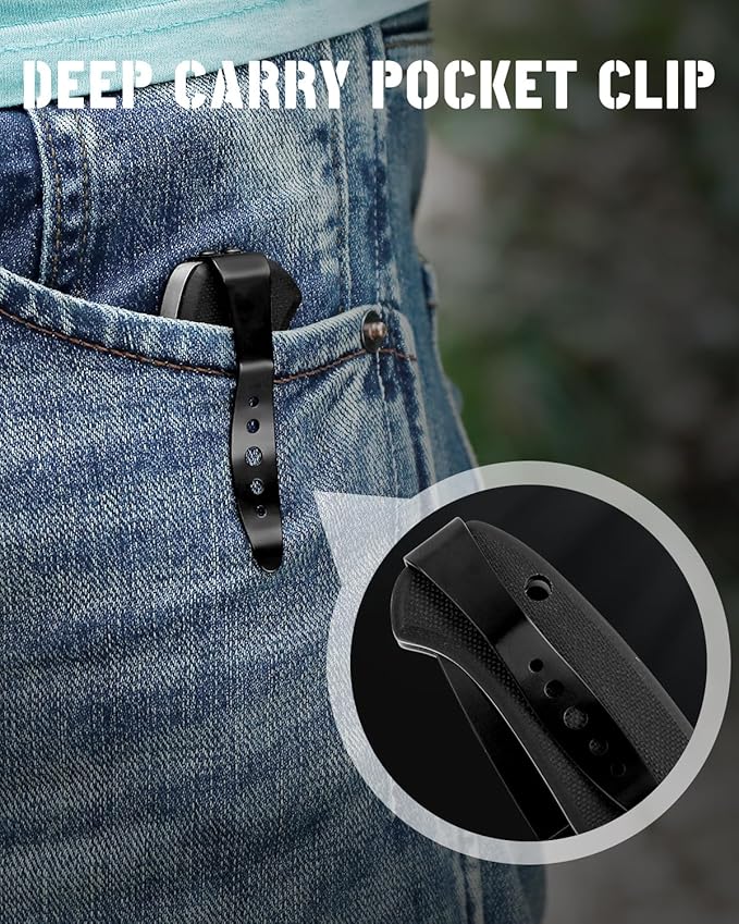Folding Pocket Knife with Clip, 3.58" 8Cr13MoV Steel Drop Point Blade with G10 Handle, Liner Lock