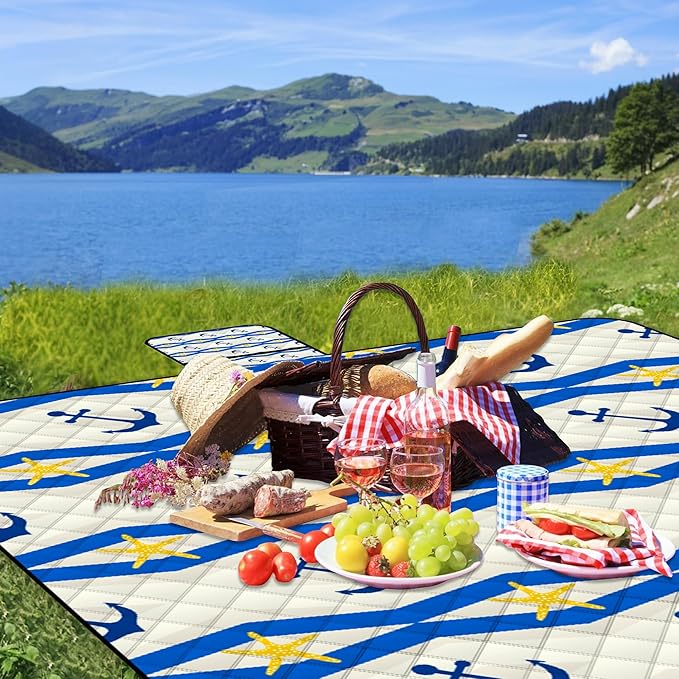 Poedist Extra Large Picnic Blanket Waterproof,80"x 80"Foldable Machine Washable Beach