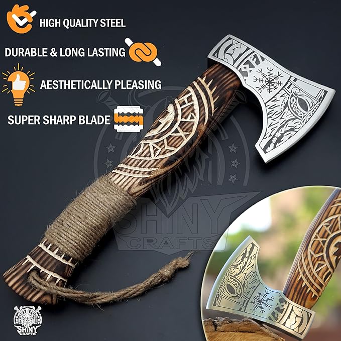 SHINY CRAFTS | Custom Handmade Carbon Steel Viking Axe,Valentine's Day Gift, Birthday Gift for him