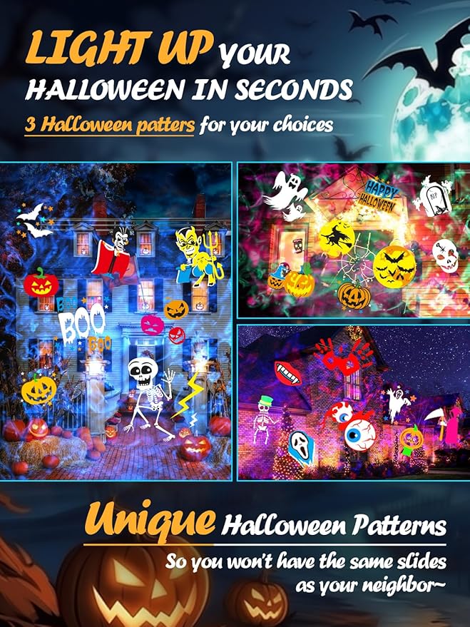 8-Pattern Halloween Projector Lights Outdoor, Anysun Brighter 160 HD Patterns Halloween Decor