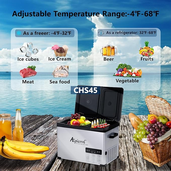 Alpicool CHS45 Dual Temperature Control 12 Volt Refrigerator 33 Quart Portable Car Fridge Freezer