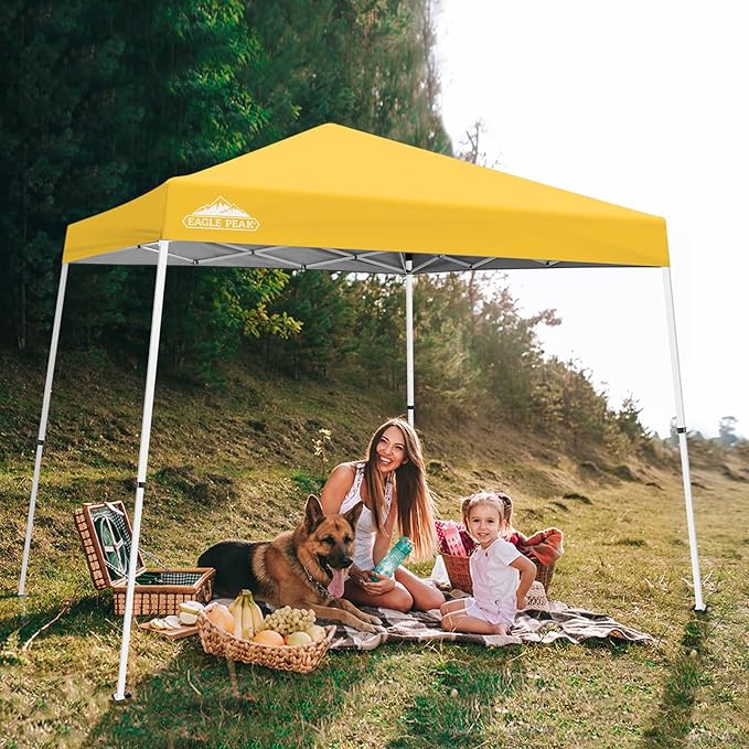 EAGLE PEAK 10x10 Slant Leg Pop-up Canopy Tent Easy One Person Setup Instant Outdoor Beach Canopy