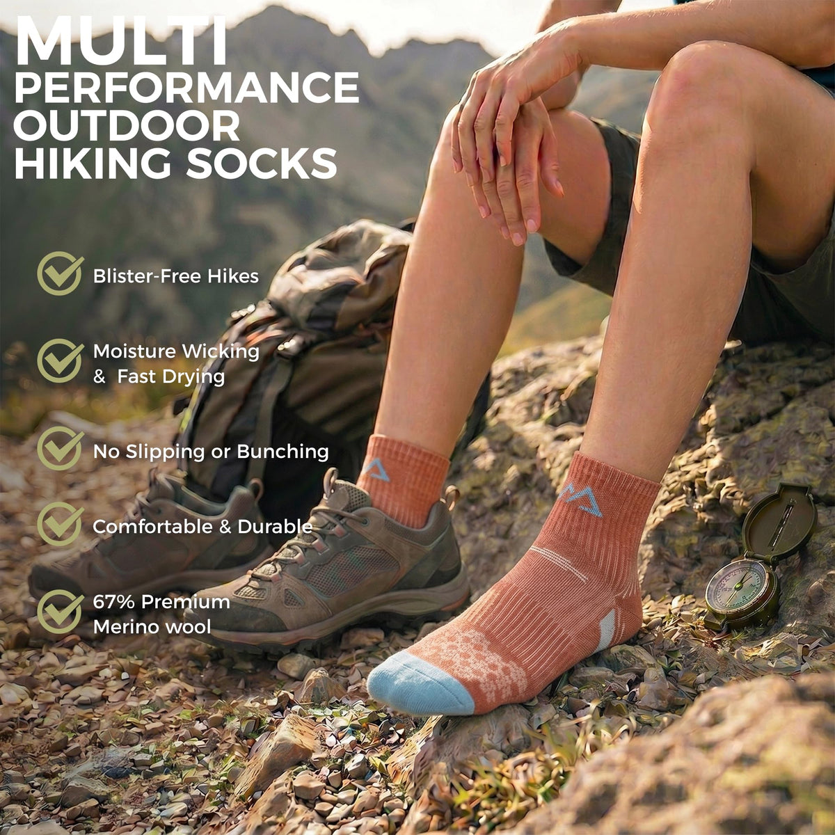 innotree Merino Wool Hiking Socks for Women Quarter Ankle Socks Thermal Warm Cushion Moisture