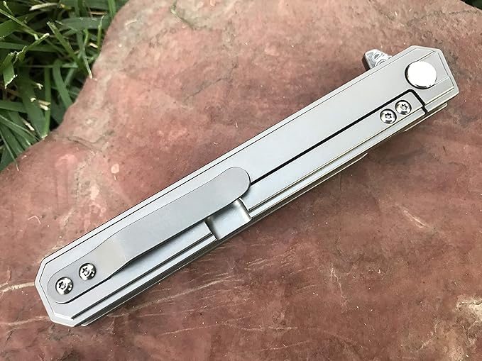 TACTICAL GEARZ Damascus Pocket Knife for EDC, Solid Titanium Handle, 67 Multi-Layered Damascus