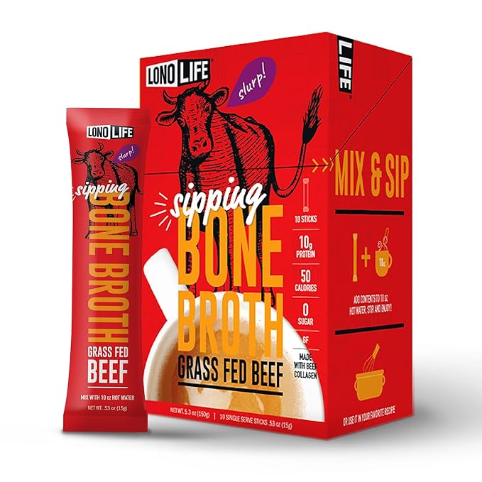 LonoLife Beef Bone Broth Powder Mix | Grass-Fed, 10g Protein | Collagen-Rich, Keto & Paleo Friendly