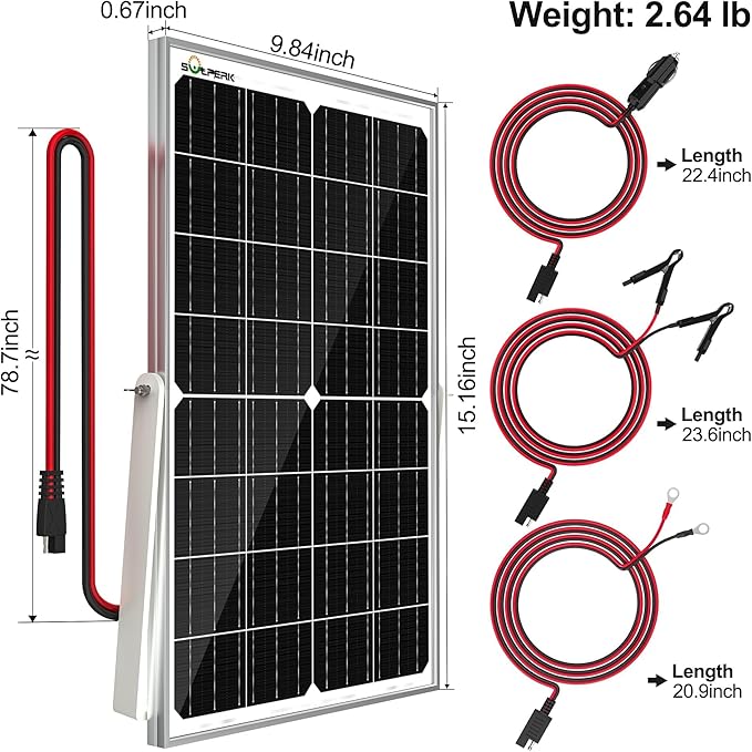 SOLPERK 15W Solar Battery Charger 12V Waterproof Solar Panel Charger + Upgrade 8A Charge