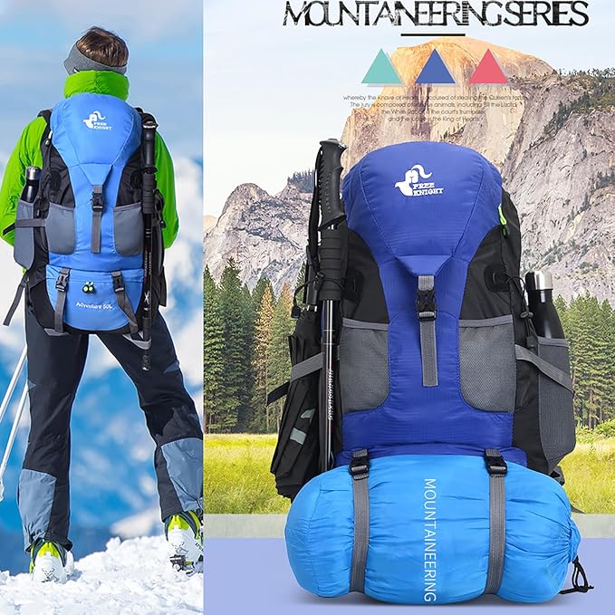 Bseash 50L Hiking Backpack, Water Resistant Lightweight Outdoor Sport Daypack Travel Bag for
