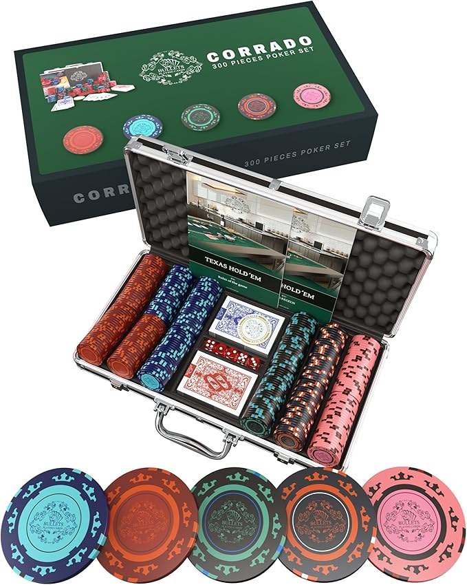Bullets Poker Set ??with Case, Chips and Cards ??Deluxe Chip Set, Ideal for Casino Games
