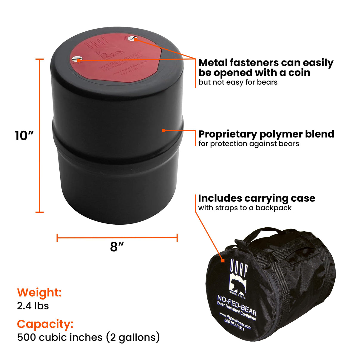 NO-FED-BEAR UDAP Bear Resistant Canister, Hiking Camping Backpacking Hunting Food Storage Container