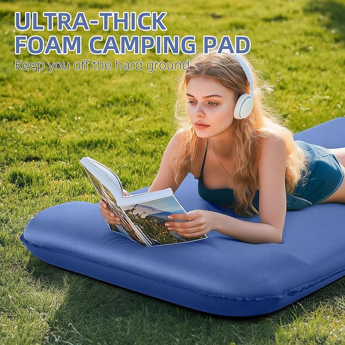 Memory Sleeping Pad, 3.1" Ultra-Thick Foam Sleeping Mats for Camping, Easy Inflate&Deflate,9.5
