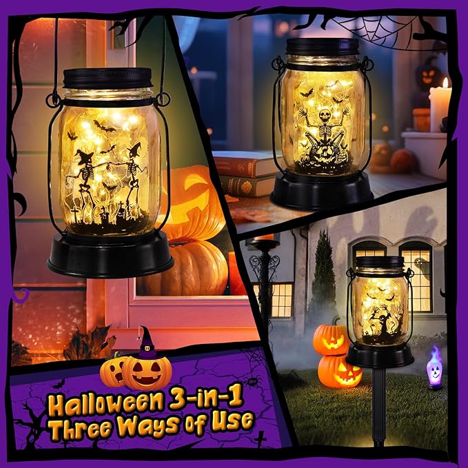 Halloween Decorations Gifts for Women/Men Halloween Skeletons Solar Lanterns Skeleton Decorations