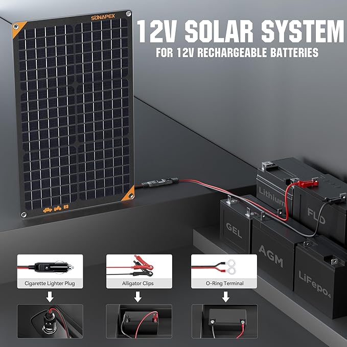 SUNAPEX 30W 12V Solar Panel Battery Charger Maintainer, Portable Waterproof Solar Trickle Charger