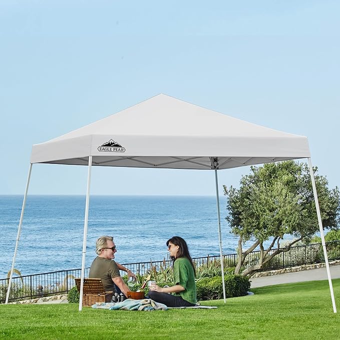 EAGLE PEAK 10x10 Slant Leg Pop-up Canopy Tent Easy One Person Setup Instant Outdoor Beach Canopy