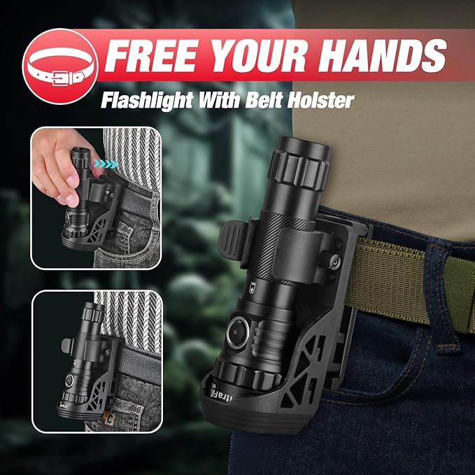 ULTRAFIRE Tactical Flashlight with Holster, 1200 High Lumen Police Flashlight with Holster for Duty