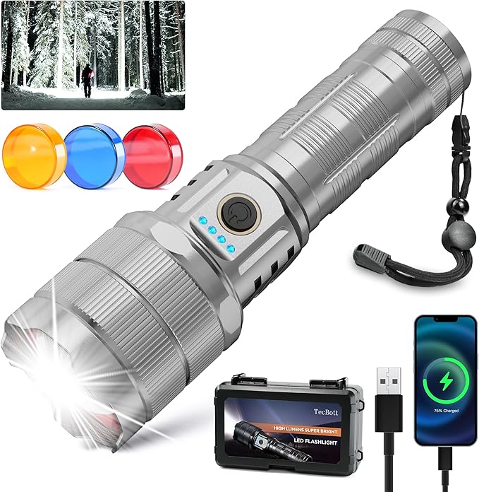 10000 High Lumens Flashlights LED Rechargeable Tactical Flashlight 5 Modes Zoomable Fast Charging