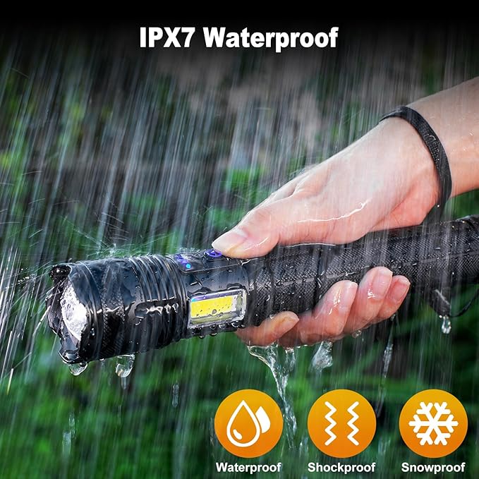 Rechargeable Flashlights 90000 High Lumen, 10000 ɱAh ?ATTERY LED Flashlight with Cob-Light for