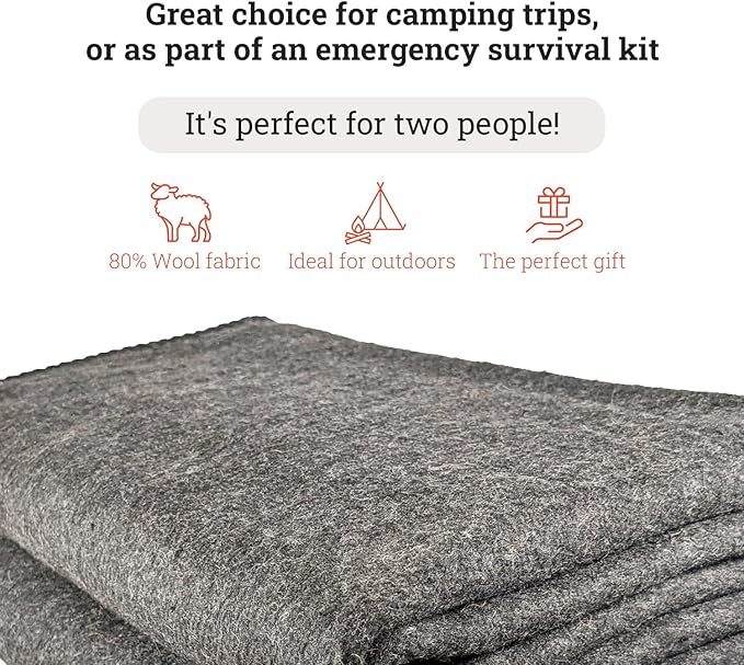 EPG Extra Large Wool Blanket with Zippered Bag | Warm, Comfortable, Stylish, Military | XL