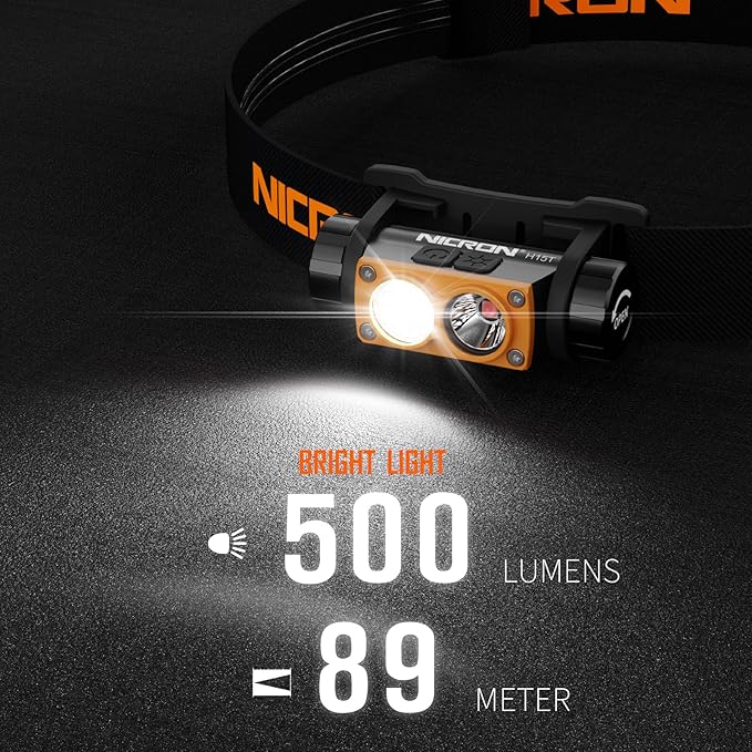 NICRON H15T Headlamp Rechargeable, 500 Lumens LED Headlamp with Red Light, IP67 Waterproof 8 Modes