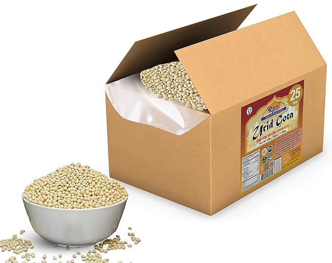 Rani Urid/Urad Gota White (Matpe Beans Skinless) Indian Lentils 400oz (25lbs) 11.36kg Bulk Box ~