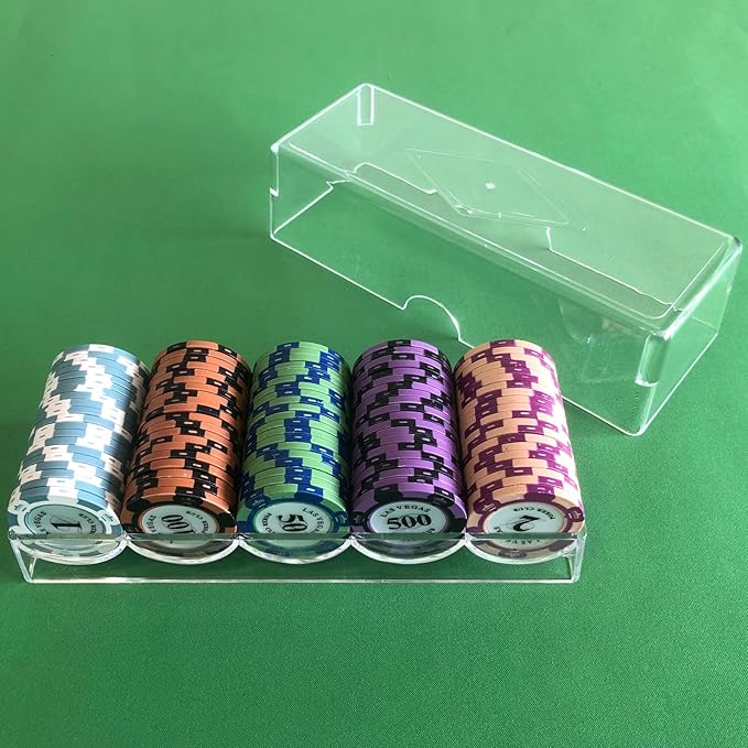 Poker Chip Holder Tray Racks - 1Pack Clear Acrylic Chips Rack Case with Cover Poker Table
