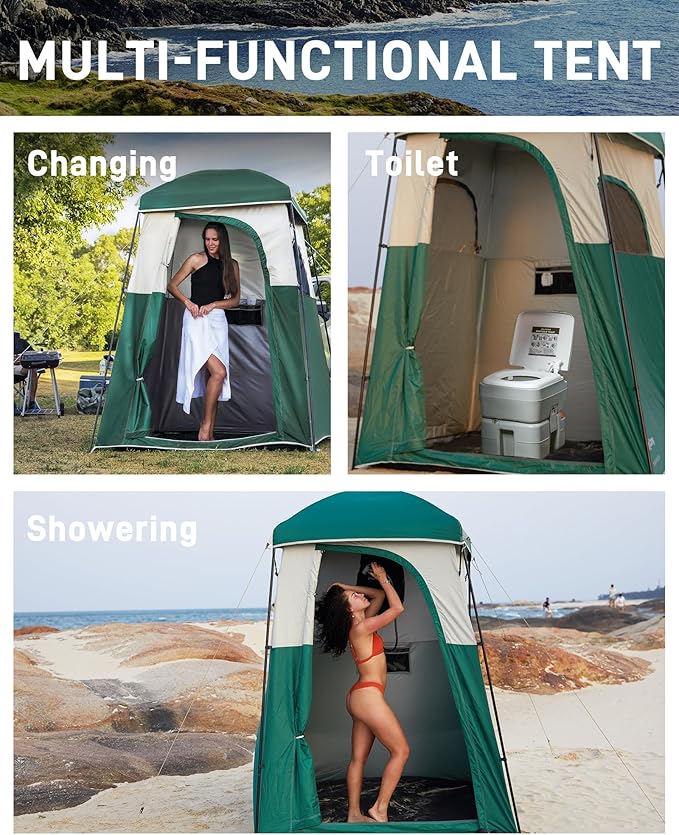 KingCamp Shower Tent, Portable Privacy Tent Outdoor Camping 1/2 Room Toilet Tents with Shower Bag &