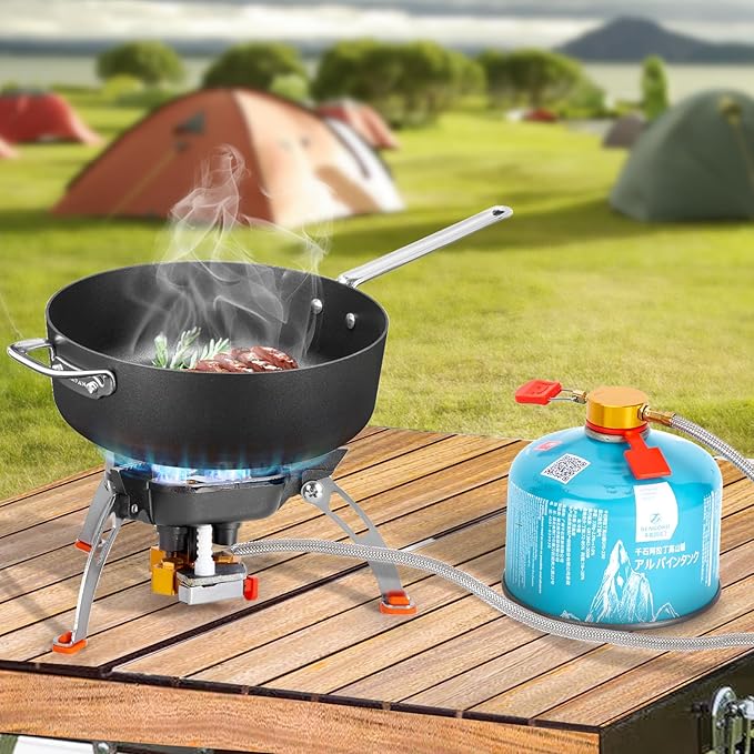 WADEO 7200W Windproof Camping Stove, Camping Gas Stove with Piezo Ignition, Two Fuel Canister