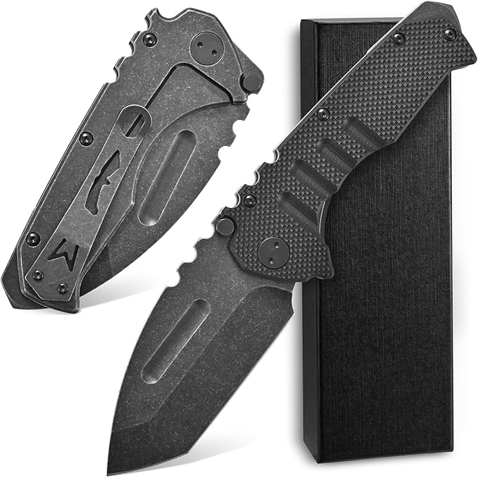 Ccanku C1137 Folding Knife, D2 Blade G10&Steel Handle EDC Tool Knife for Outdoor Camping Hiking