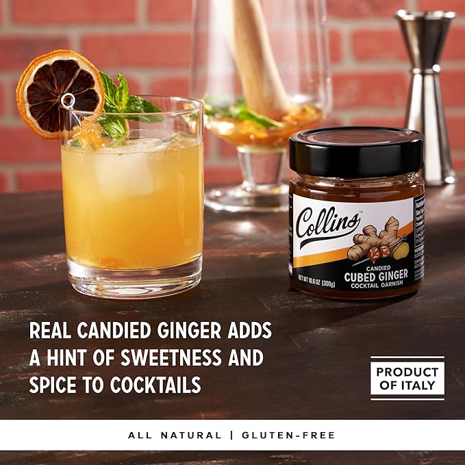 Collins Candied Ginger in Syrup for Cocktails, Gluten Free Skinny Cocktail Garnish for Whiskey