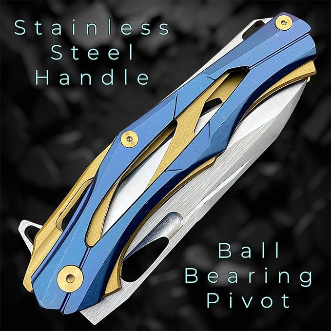 TACTICAL GEARZ Stainless Steel Pocket Knife, Stainless Steel Handle, D2 Steel Drop Point Blade