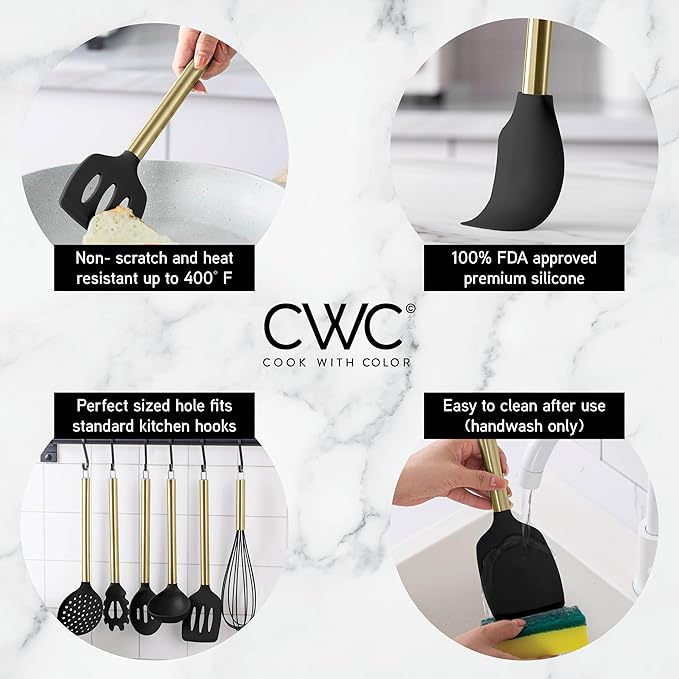 COOK WITH COLOR Silicone Cooking Utensils, Kitchen Utensil Set, Easy to Clean Silicone Kitchen
