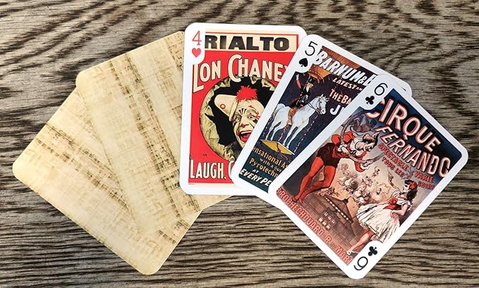 Retro Circus Playing Cards (Poker Deck 55 Cards All Different) Vintage Circus Clowns Animals