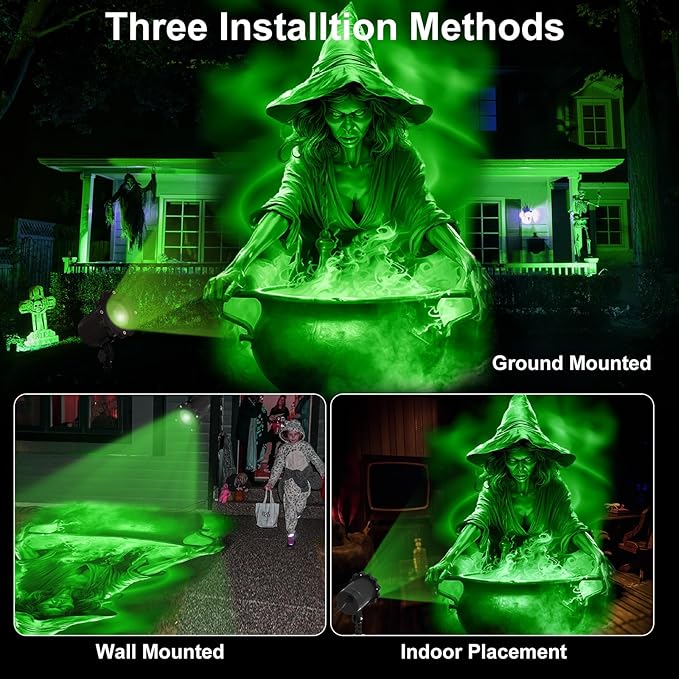 Treela Halloween Projector Lights Outdoor Dynamic Witches and Cauldron Lights Decoration Outside