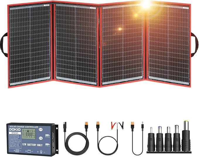 DOKIO 200W Portable Foldable Solar Panel Kit (20x27in, 9.7lb), with Separate Controller and Dual