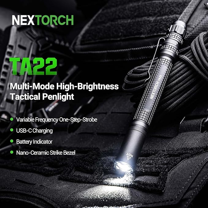 NEXTORCH TA22 Tactical EDC Flashlight Penlight Rechargeable Pen Flashlight, 850 Lumens, Waterproof