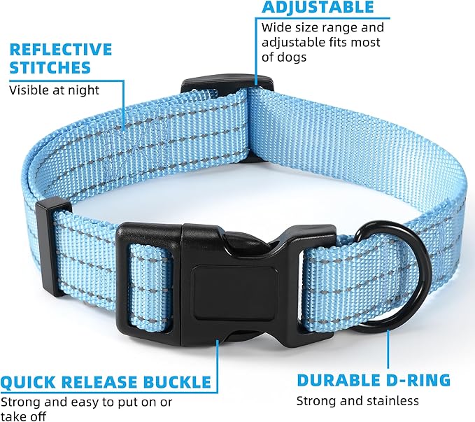 Mile High Life Dog Collar | Nylon Reflective Dog Collars | Light Weight Puppy Collars | Blue Dog