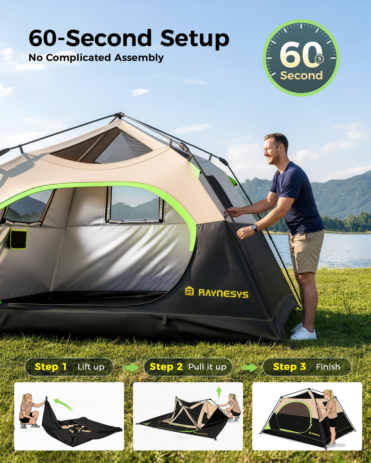 6 Person Camping Tent, Setup in 60 Seconds, Waterproof,Outdoor Camping