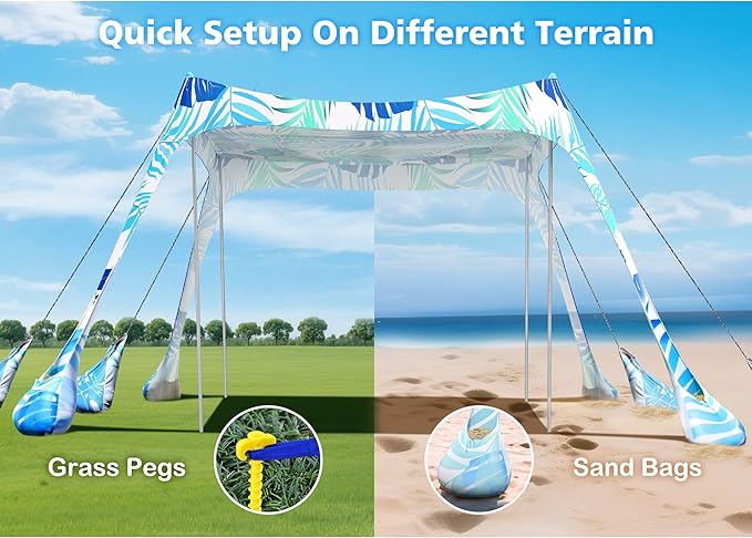 2PM SPORTS Beach Tent Canopy with UPF50+ UV Protection, Outdoor Large Beach Sun Shade Shelter for