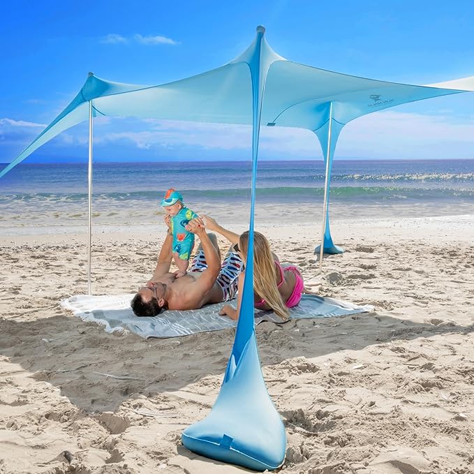 SUN NINJA Beach Tent Sun Shelter UPF50+ - Easy Pop Up Beach Canopy - Outdoor Shade for Camping