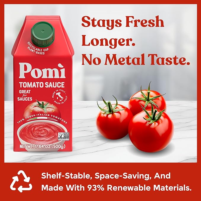 Pomì Tomato Sauce 17.64oz (Pack of 12) - Creamy, Velvety Italian Sauce with a Touch of Salt, No