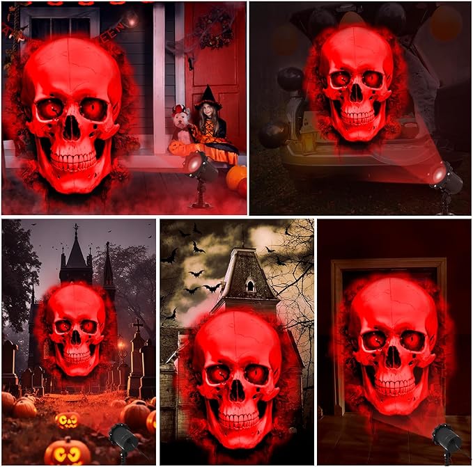 Treela Halloween Projector Lights Outdoor Indoor Dynamic Ghost Skull Lights Decoration Outside LED