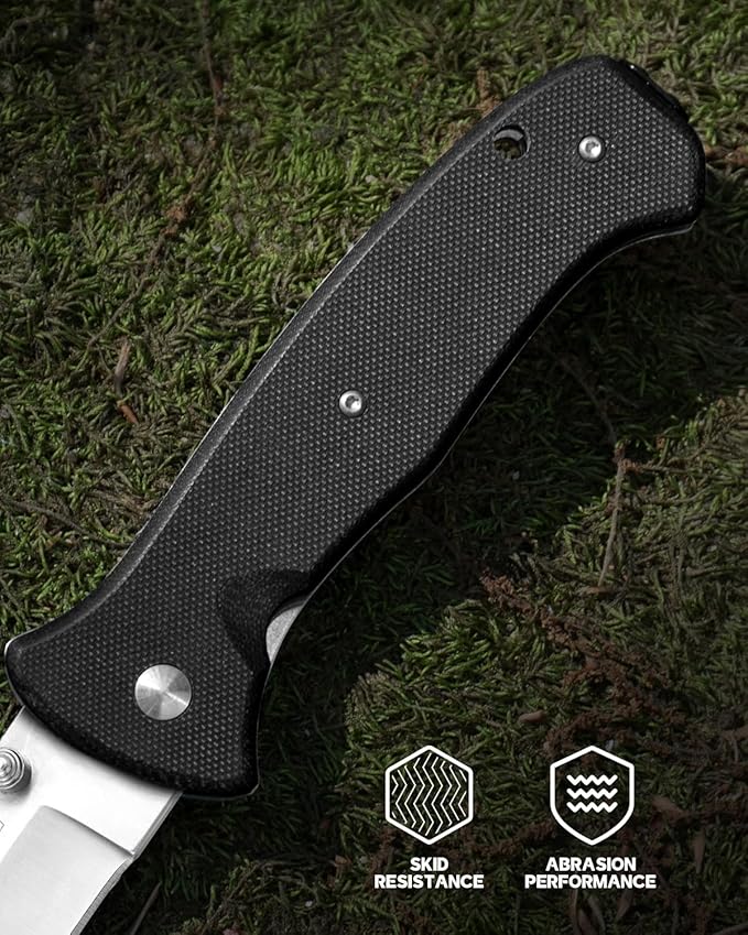 Folding Pocket Knife with Clip, 3" 8Cr13MoV Steel Drop Point Blade with G10 Handle, Liner Lock