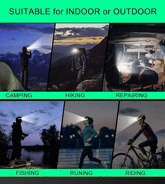 LED Headlamp, Rechargeable 230° Wide Beam Head Lamp for Forehead, 6Mode Hard Hat Light for Adults