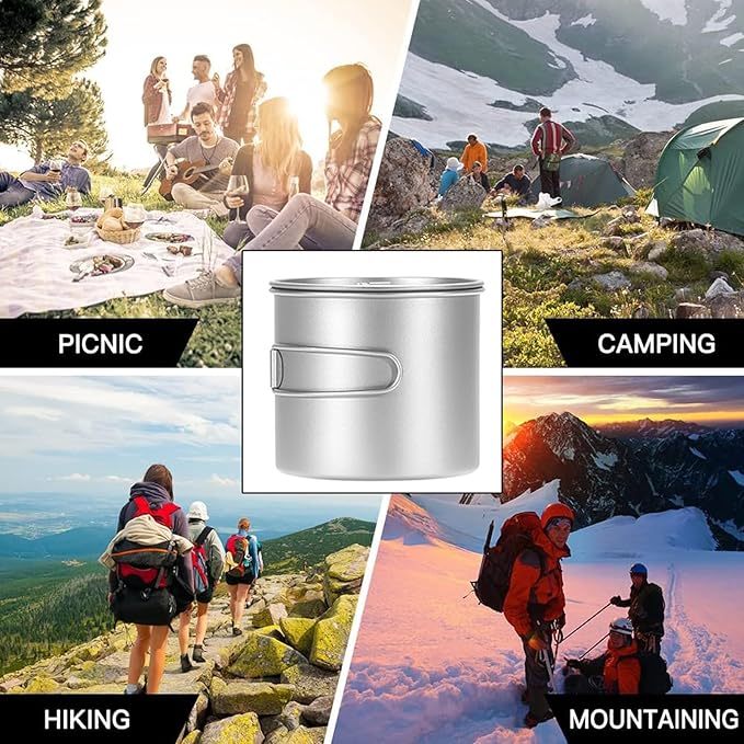 Titanium Pot 900ml & 1100ml & 1600ml Lightweight Camping Cookware for Outdoor Hiking Backpacking