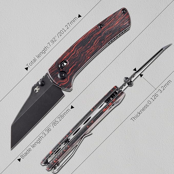 KANSEPT Main Street Pocket Folding Knife, 3.36''Black 154CM Sharp Blade,Black and Red G-Mascus