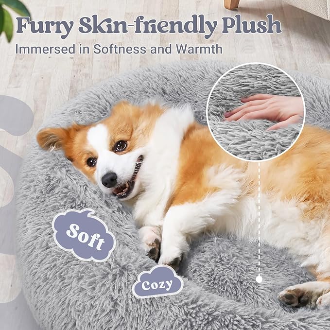 rabbitgoo Calming Dog Bed for Small Medium, 30 inches Pet Bed Machine Washable, Non-Slip Round