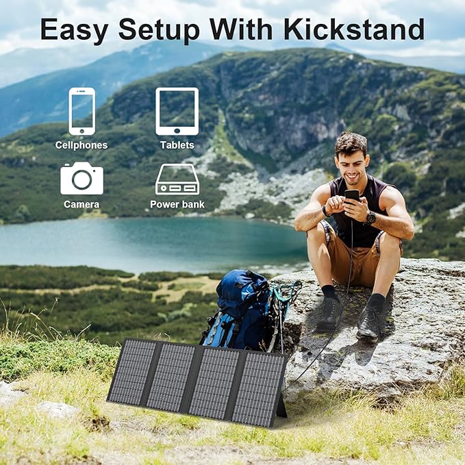60W Portable Solar Panels Charger with USB-C, USB-A and DC Outputs Foldable IP67 Waterproof Solar