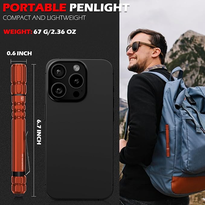 FORTO Rechargeable Pen Light Flashlight, 400 Lumens Small Pocket Flashlight with Clip, IP67