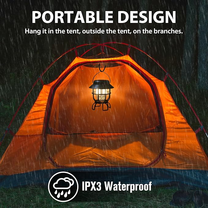TRIROCKS Set of 2 LED Solar Camping Lantern Dimmable Rechargeable Lantern IPX3 Water-Resistant