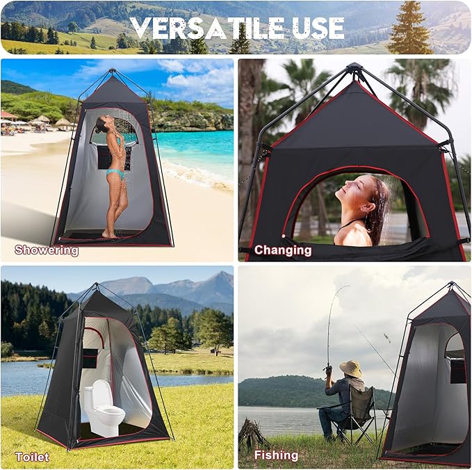 Camping Shower Tent, Portable Outdoor Privacy Shelter for Showering & Changing, 7.2 FT Easy-Setup