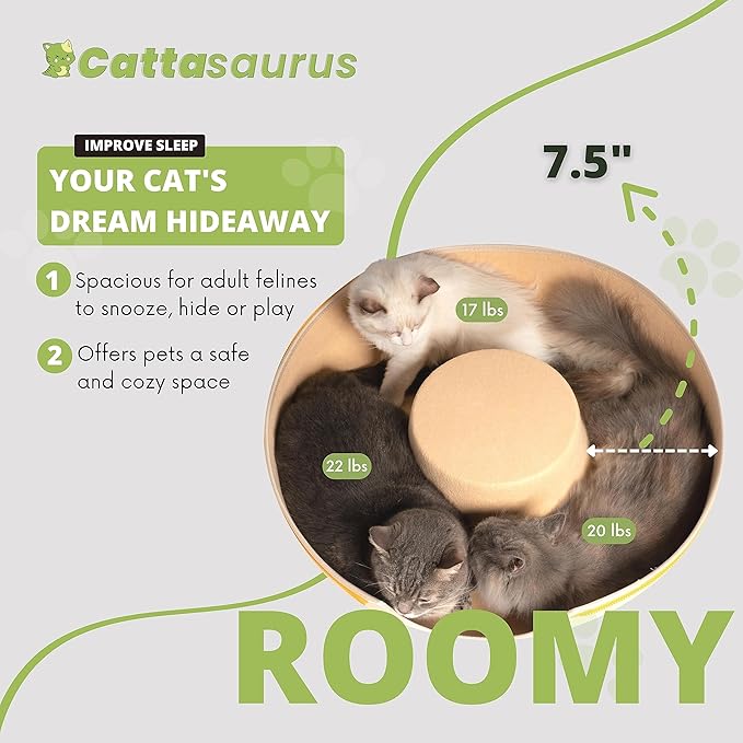 CATTASAURUS Peekaboo Cat Cave for Multiple & Large Cats Up to 30-45 Lbs, Scratch Detachable &